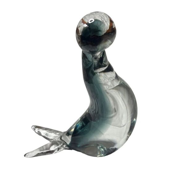 Seal W/Ball Heavy Hand Made Glass Heavy Duty Ocean Paperweight Gift Office Work - Picture 1 of 15